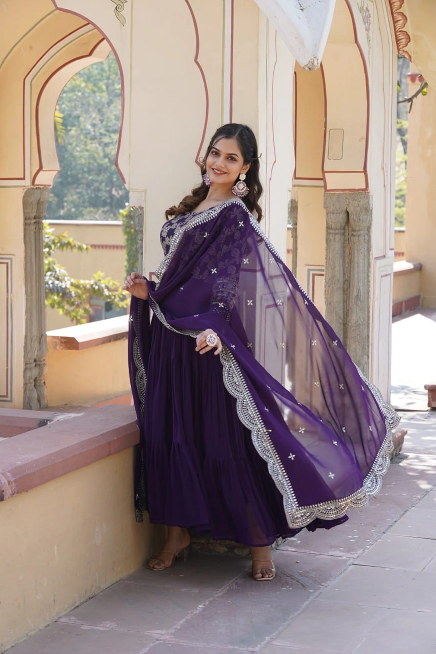 Faux Blooming Embroidered Gown with Viscose Jacquard Dupatta