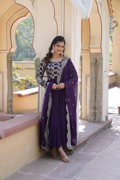 Faux Blooming Embroidered Gown with Viscose Jacquard Dupatta