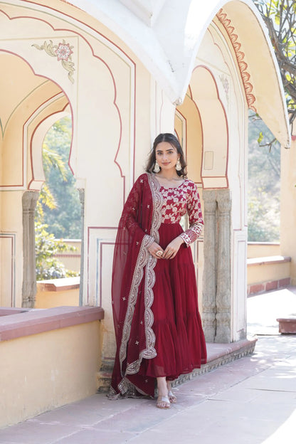 Faux Blooming Embroidered Gown with Viscose Jacquard Dupatta