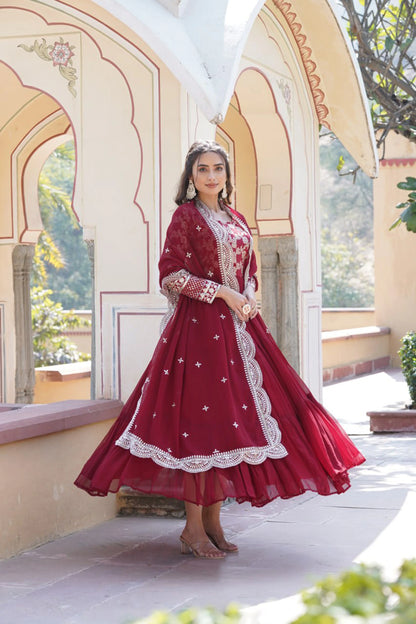 Faux Blooming Embroidered Gown with Viscose Jacquard Dupatta