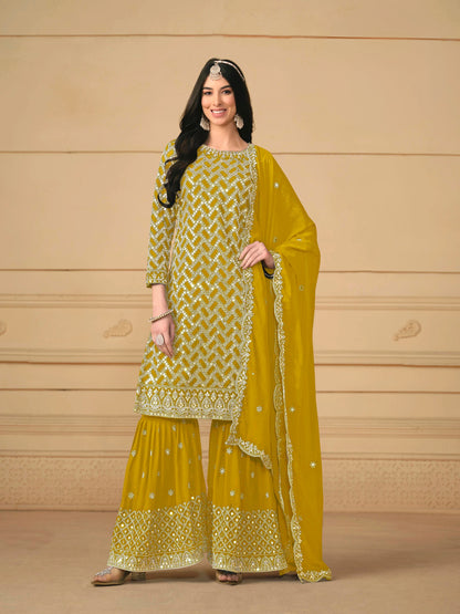 Faux Georgette Embroidered Gharara Suit