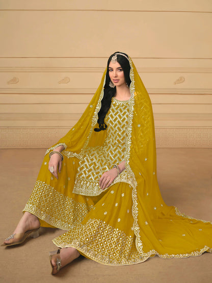 Faux Georgette Embroidered Gharara Suit