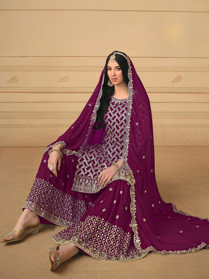 Faux Georgette Embroidered Gharara Suit