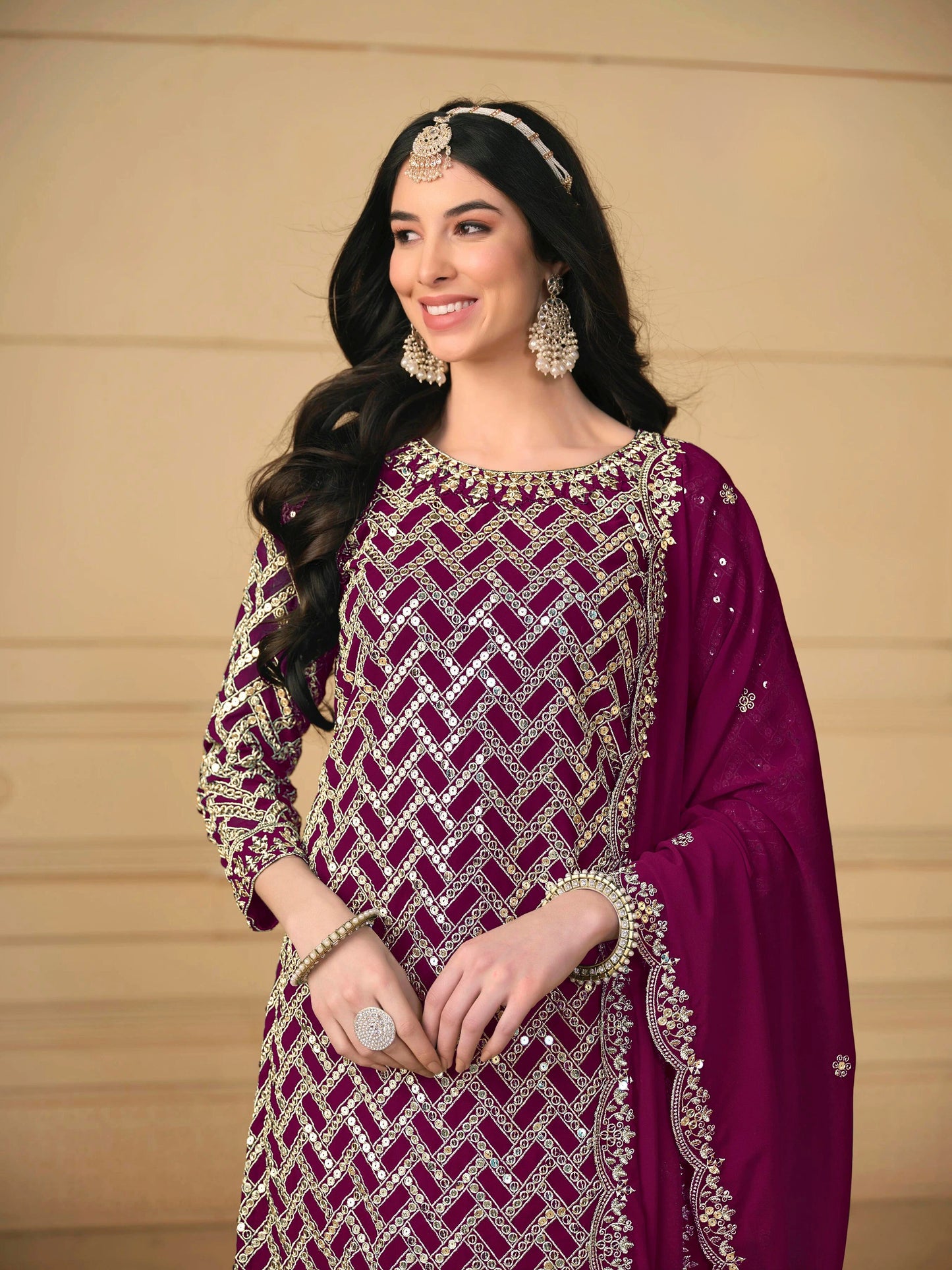 Faux Georgette Embroidered Gharara Suit