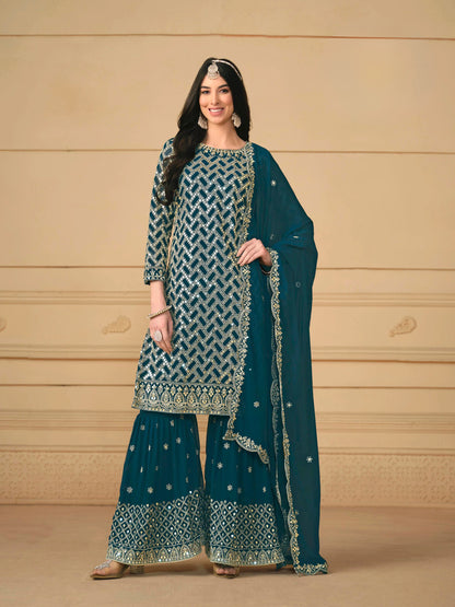 Faux Georgette Embroidered Gharara Suit