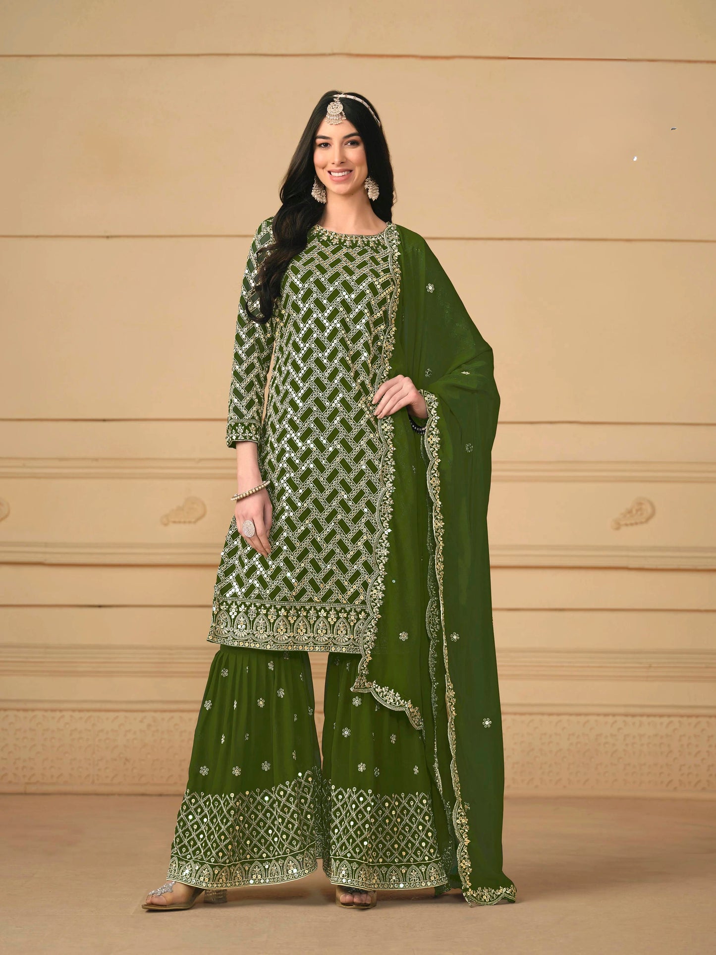 Faux Georgette Embroidered Gharara Suit