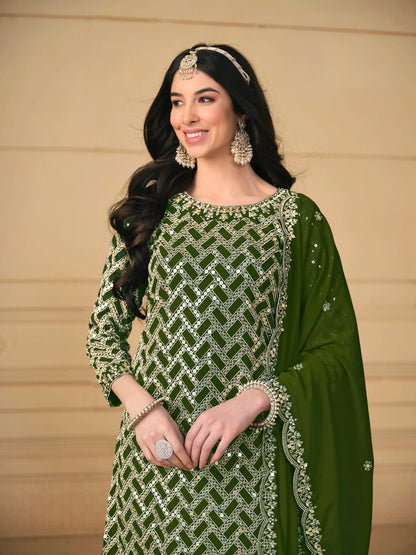 Faux Georgette Embroidered Gharara Suit