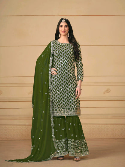 Faux Georgette Embroidered Gharara Suit