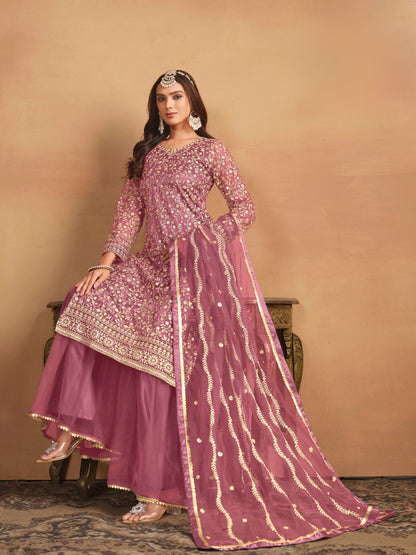 Net Embroidered Designer Gharara Suit