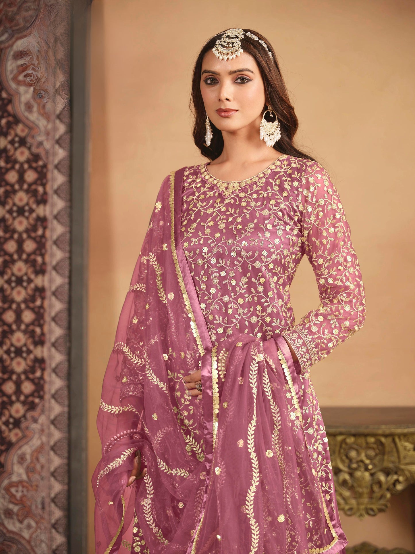 Net Embroidered Designer Gharara Suit