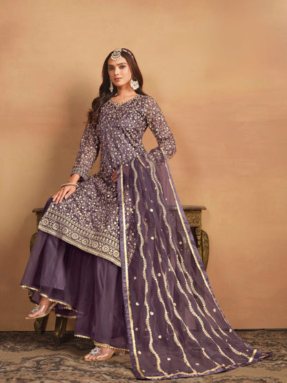 Net Embroidered Designer Gharara Suit