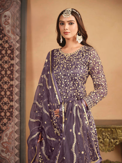 Net Embroidered Designer Gharara Suit