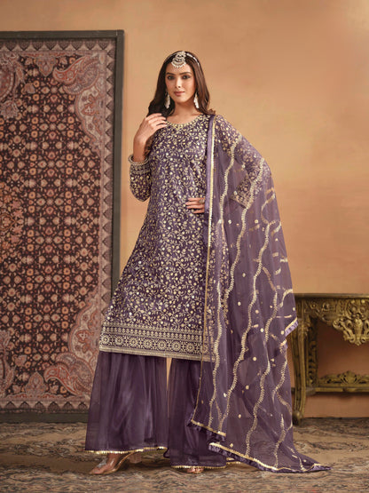 Net Embroidered Designer Gharara Suit