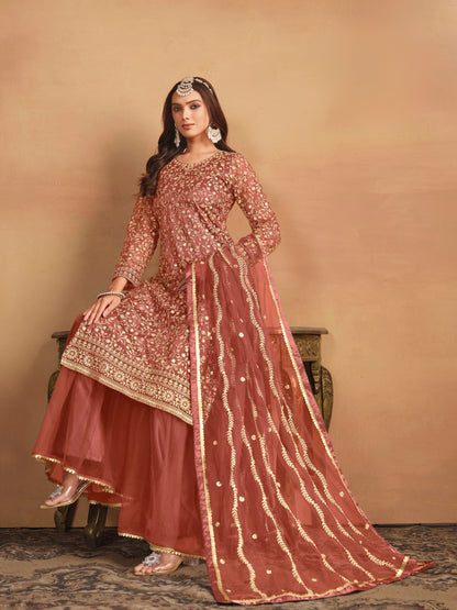 Net Embroidered Designer Gharara Suit