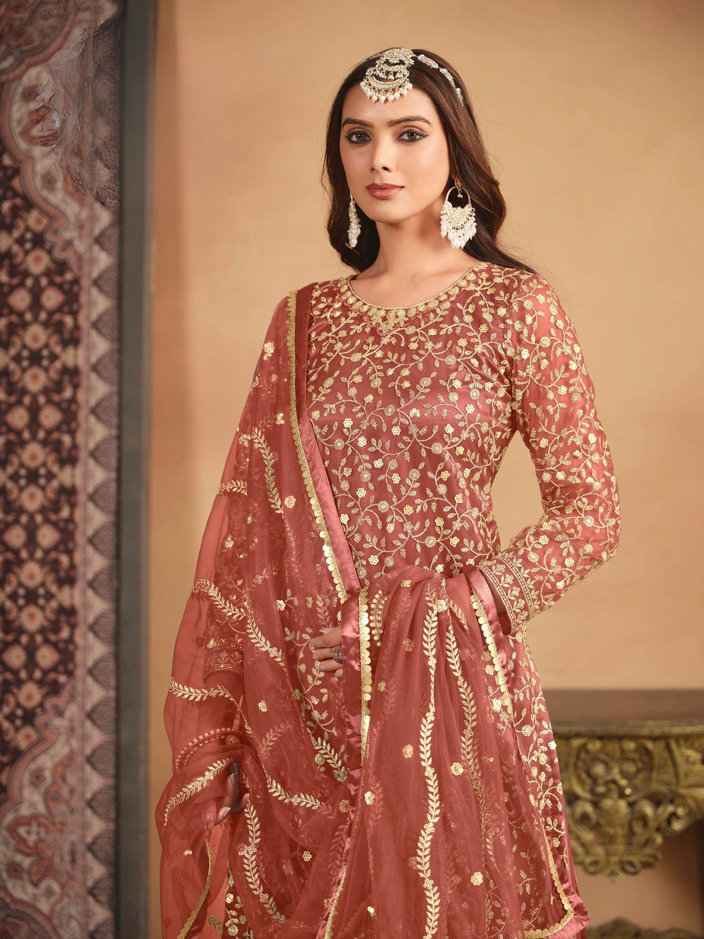 Net Embroidered Designer Gharara Suit