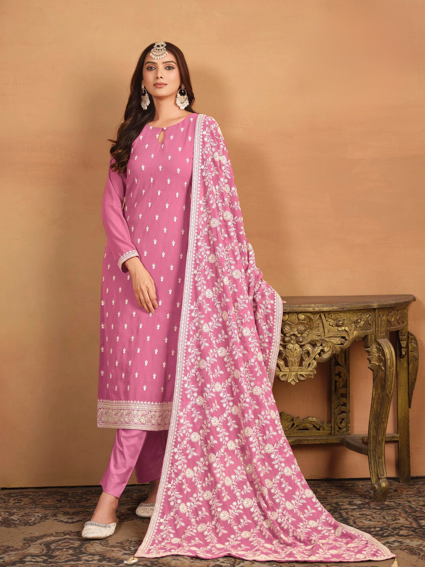 Embroidered Faux Georgette Designer Suit