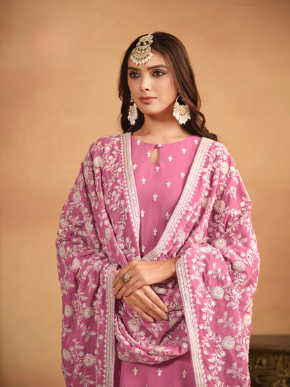 Embroidered Faux Georgette Designer Suit