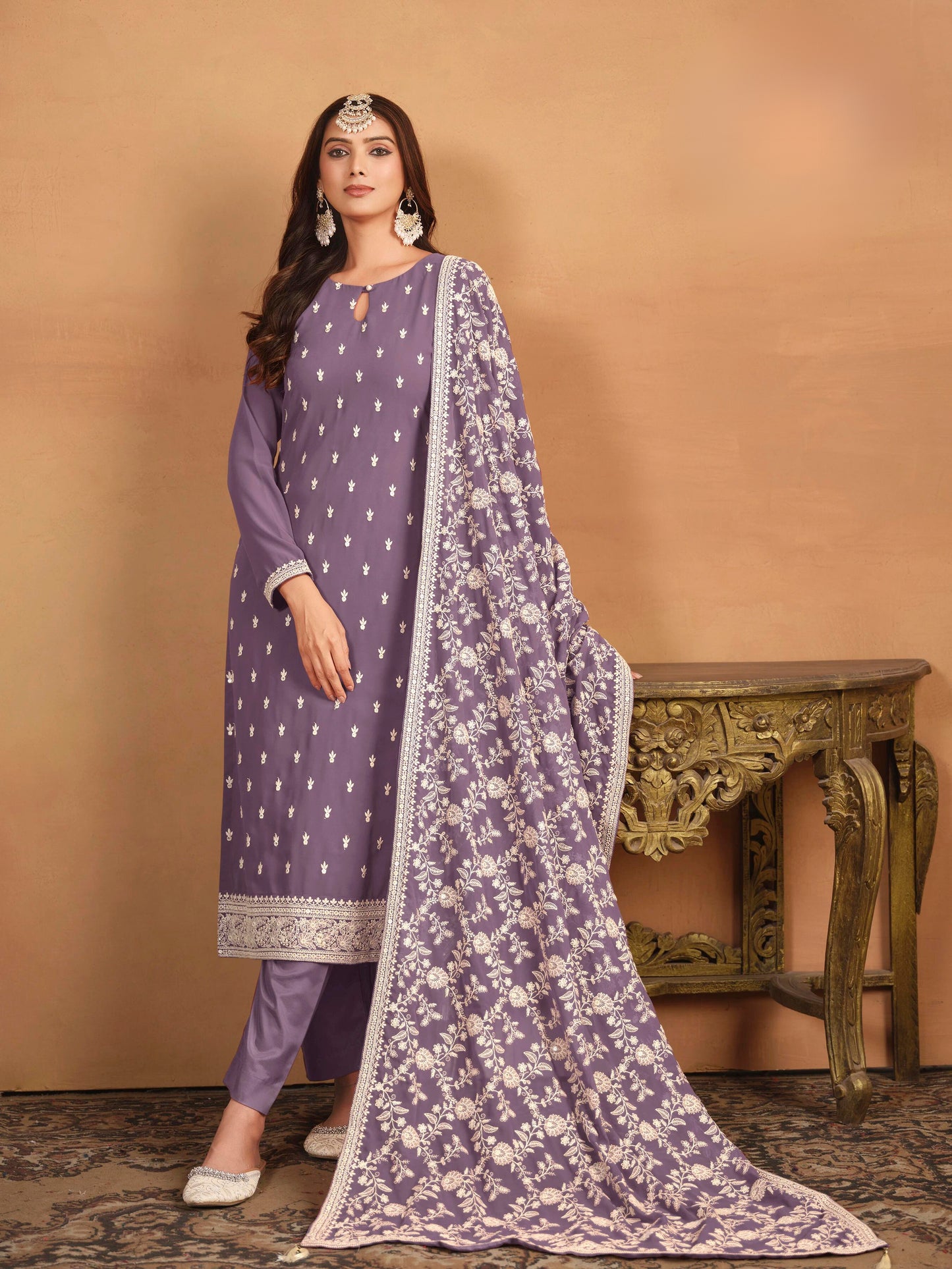 Embroidered Faux Georgette Designer Suit