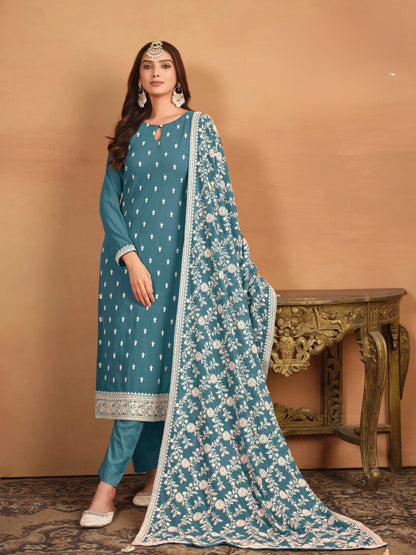 Embroidered Faux Georgette Designer Suit