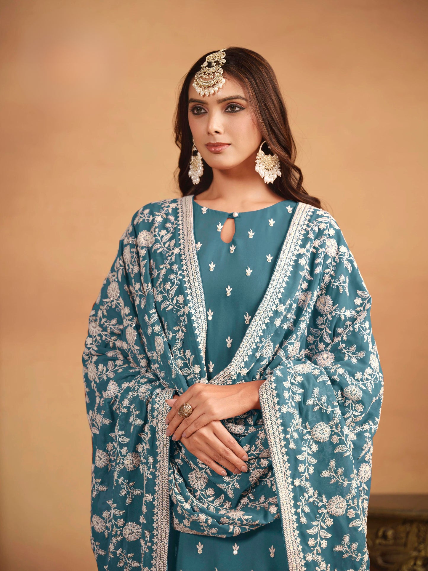 Embroidered Faux Georgette Designer Suit