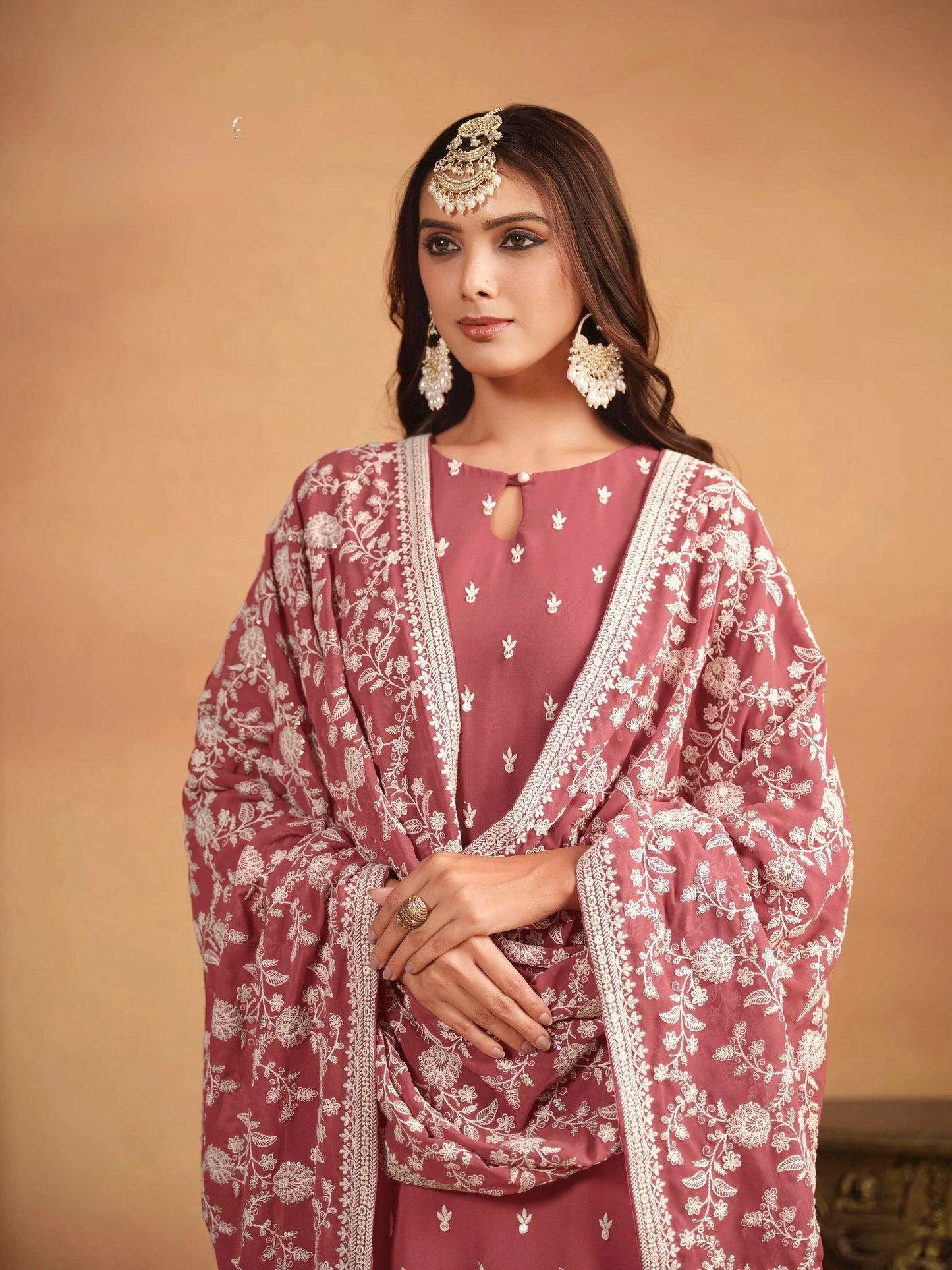 Embroidered Faux Georgette Designer Suit