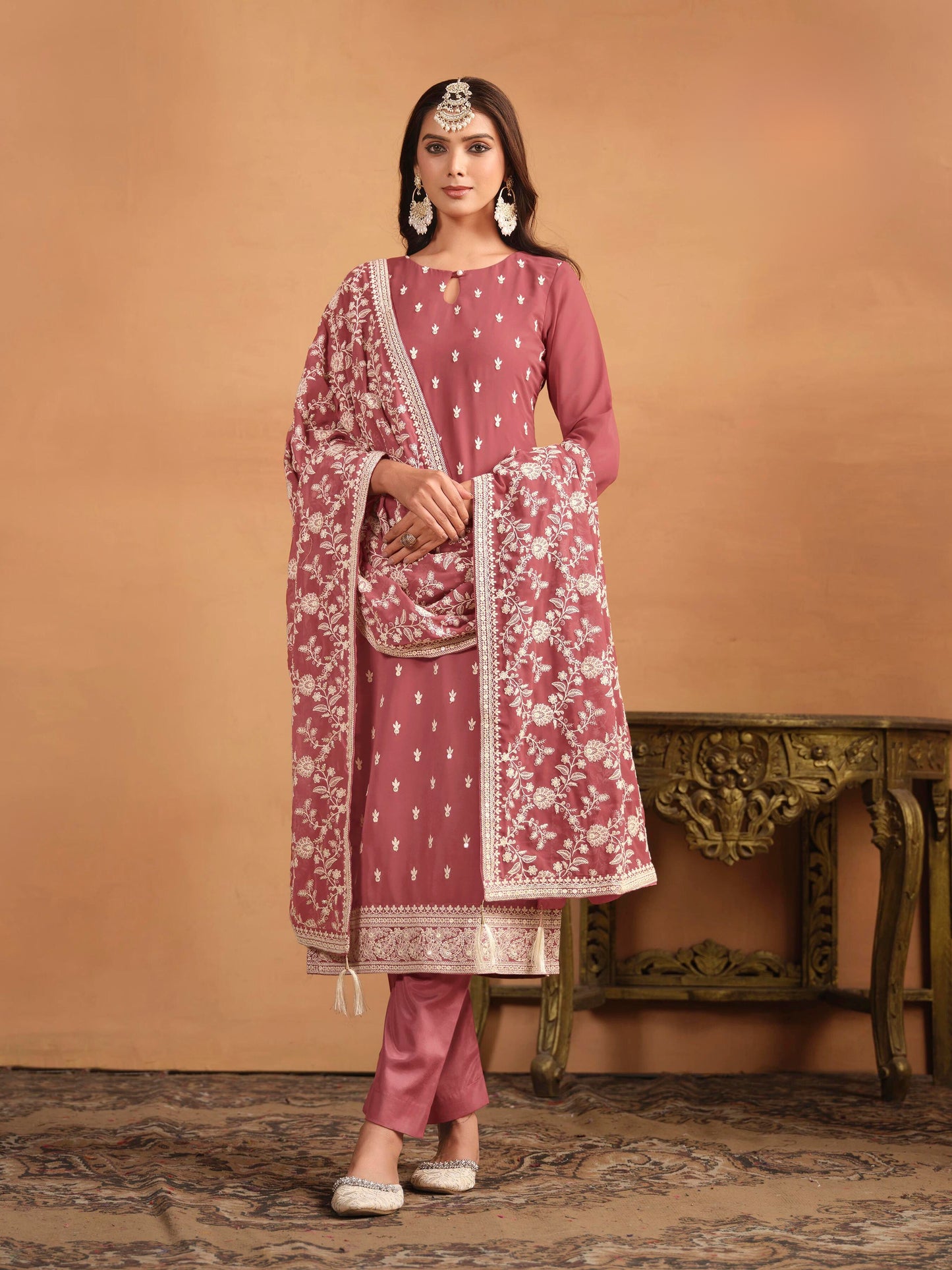 Embroidered Faux Georgette Designer Suit