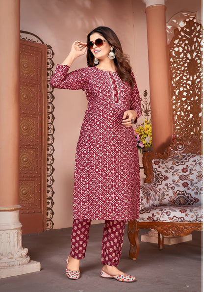 Royal Silk Printed Readymade Kurti Pant Set