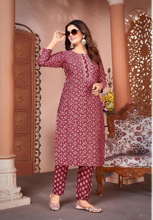 Royal Silk Printed Readymade Kurti Pant Set