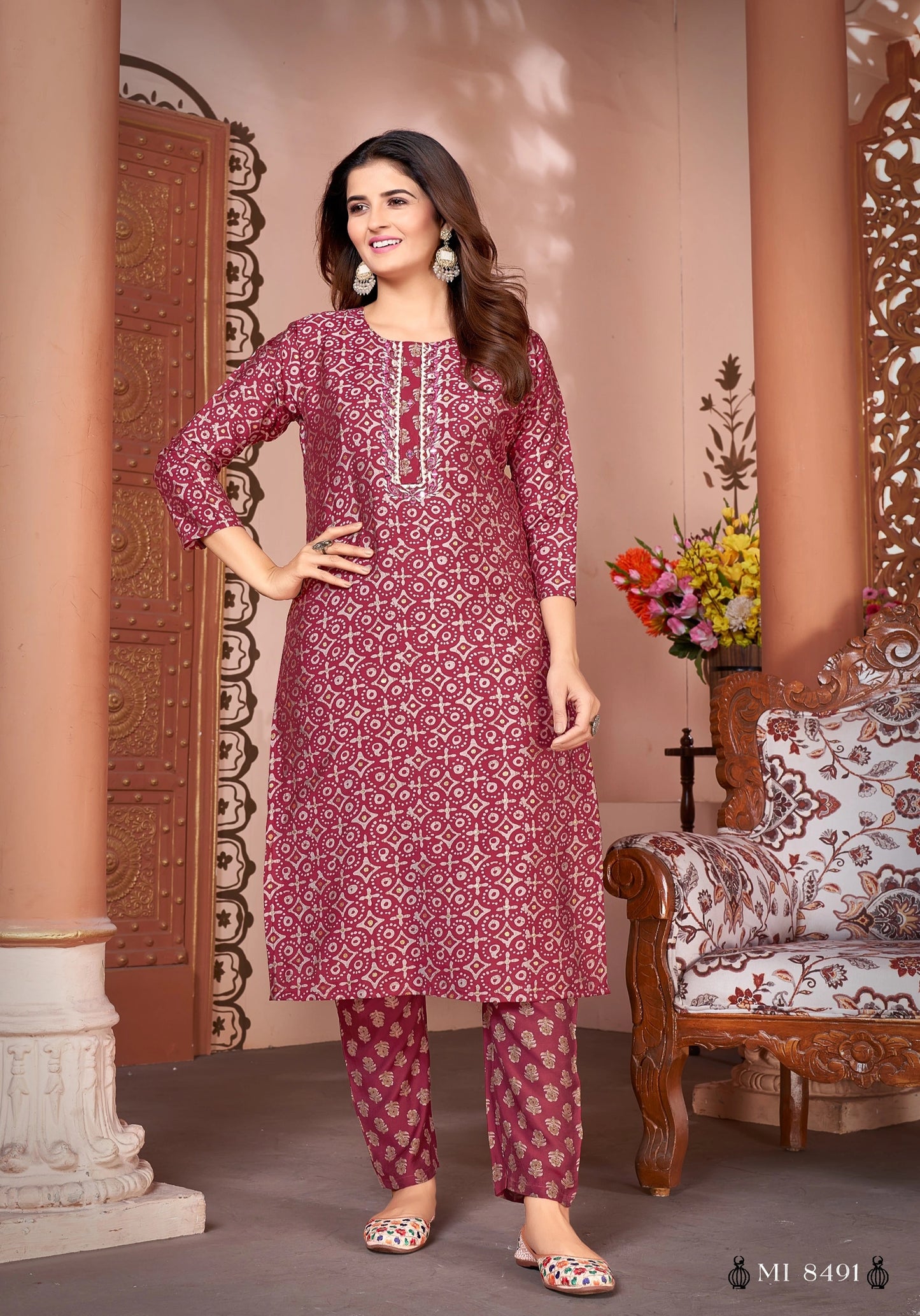 Royal Silk Printed Readymade Kurti Pant Set