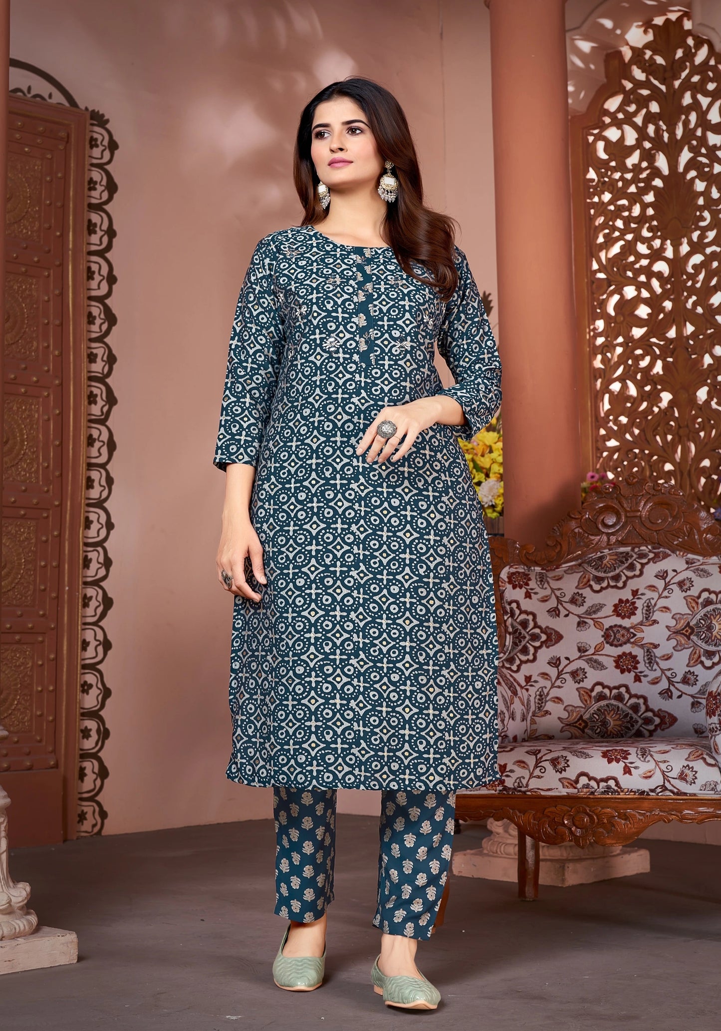 Royal Silk Printed Readymade Kurti Pant Set