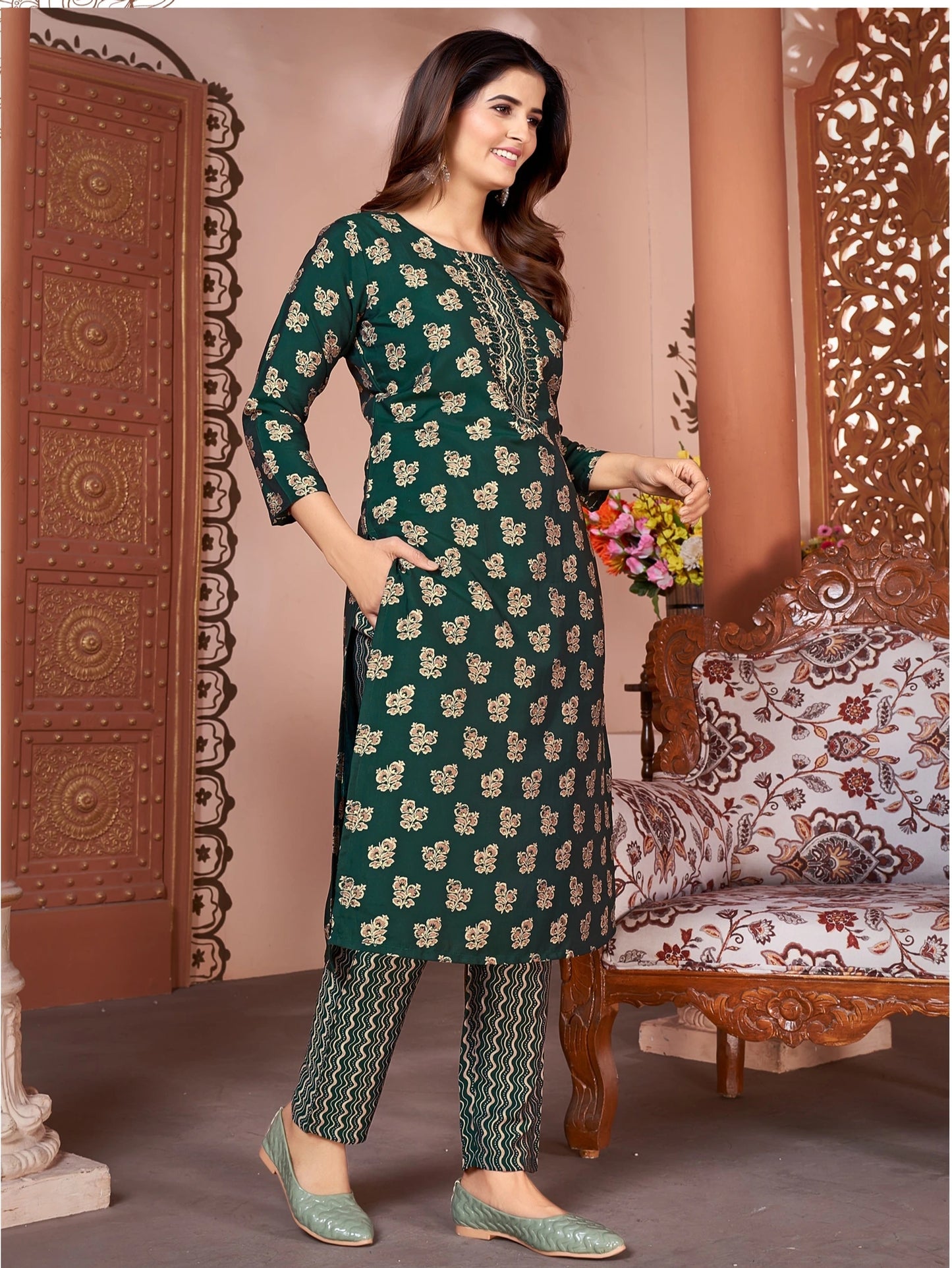 Royal Silk Printed Readymade Kurti Pant Set