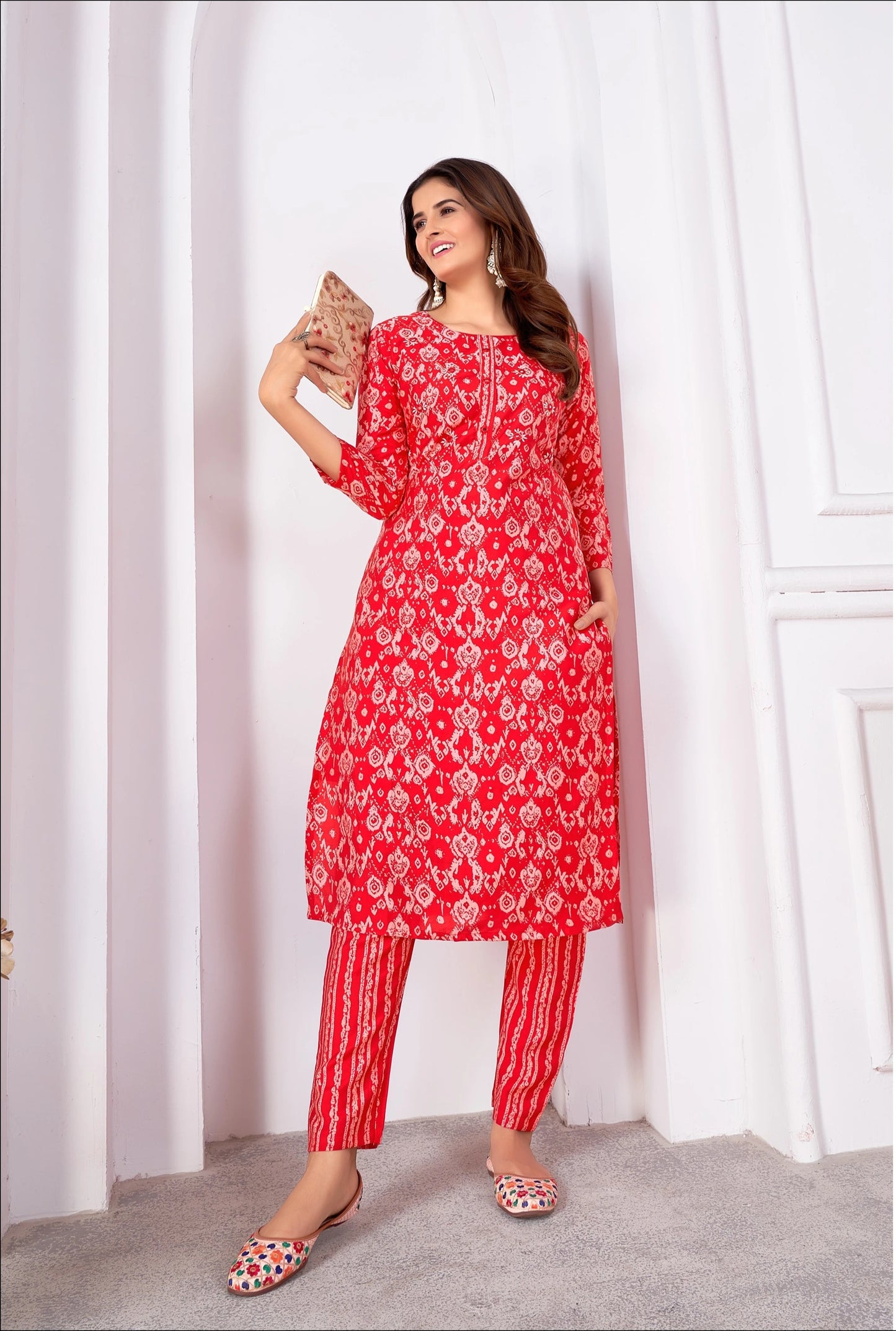 Printed Readymade Royal Silk Kurti Pant Set