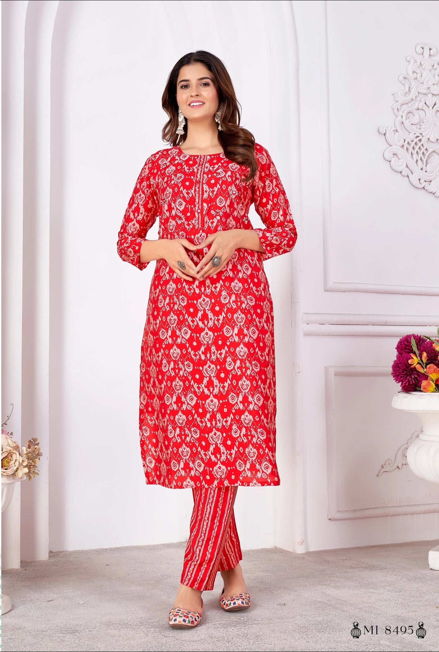 Printed Readymade Royal Silk Kurti Pant Set