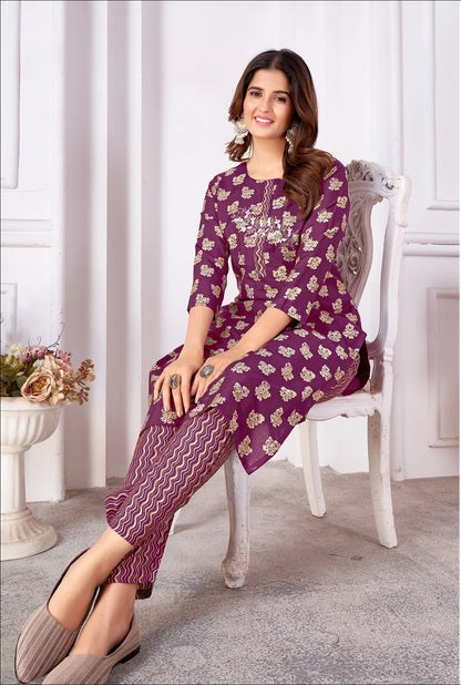 Printed Readymade Royal Silk Kurti Pant Set