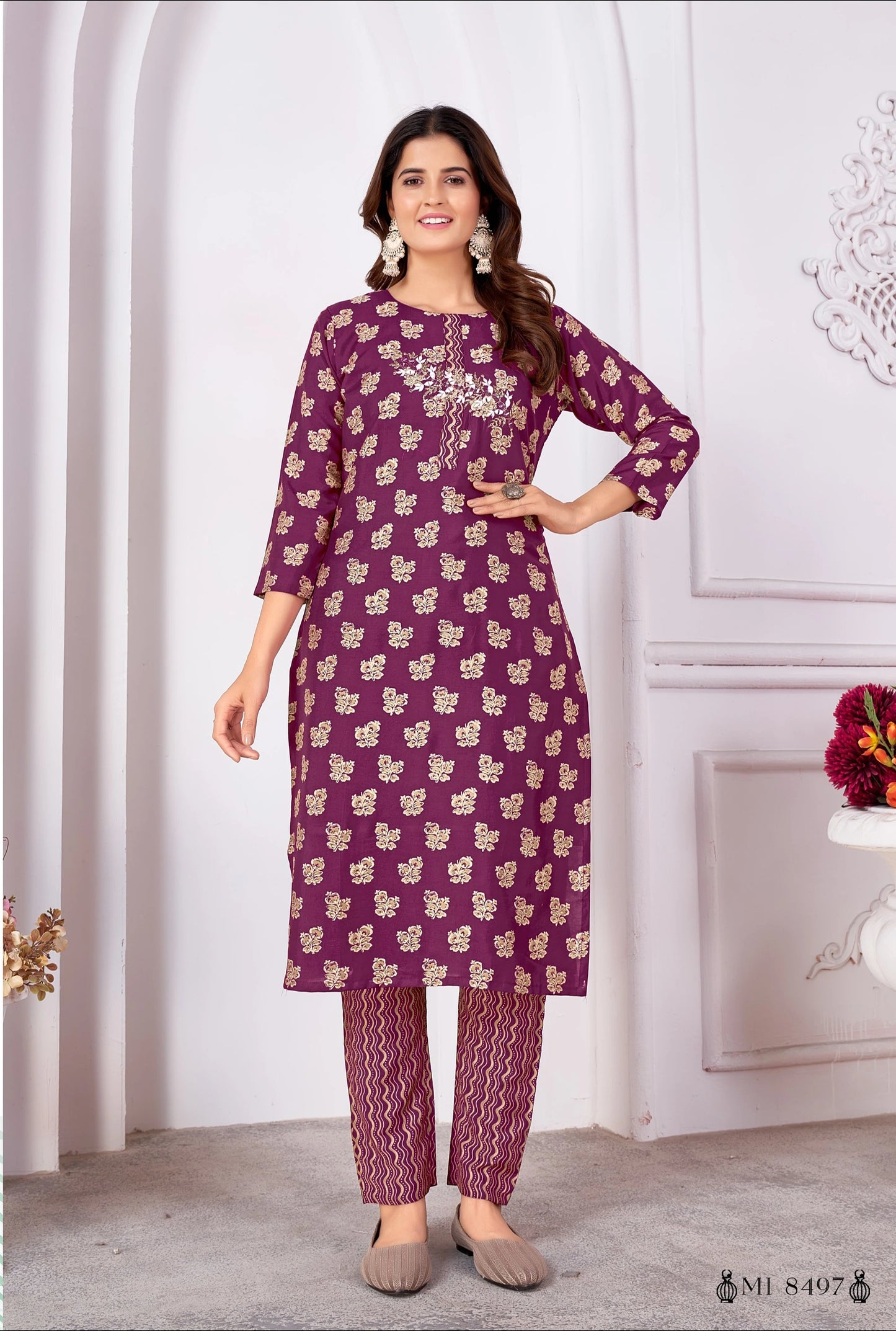 Printed Readymade Royal Silk Kurti Pant Set