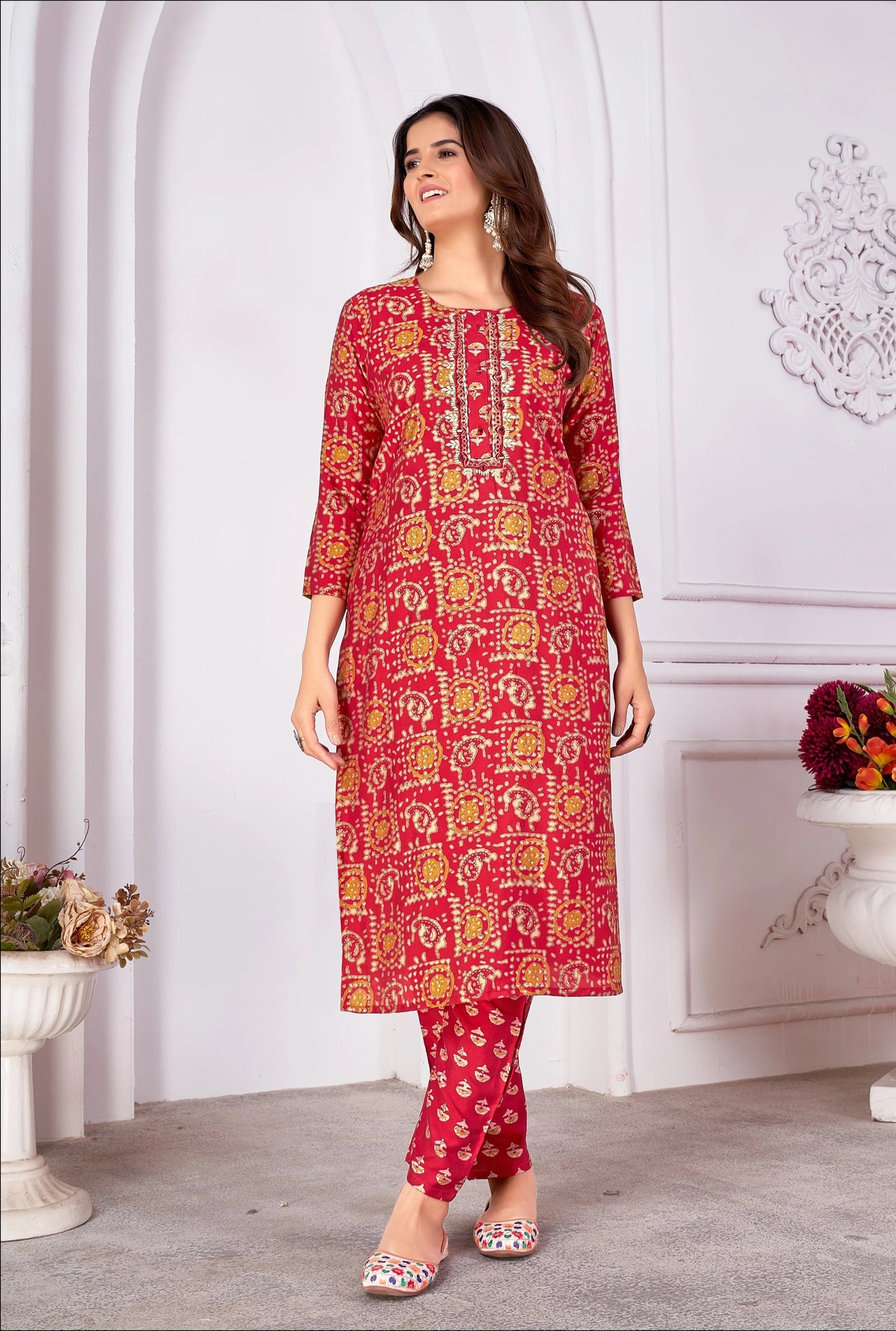 Printed Readymade Royal Silk Kurti Pant Set