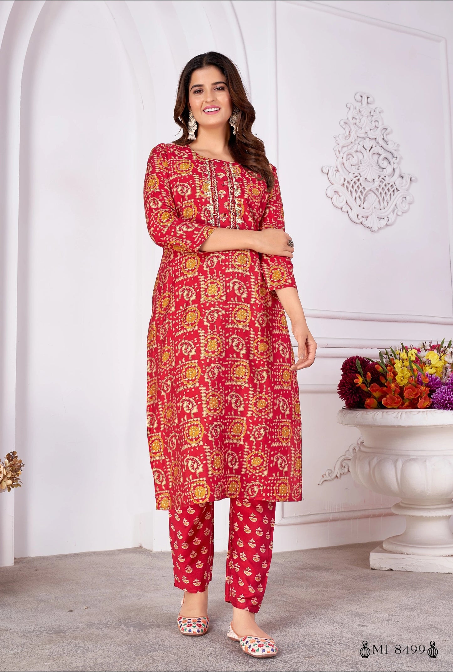 Printed Readymade Royal Silk Kurti Pant Set