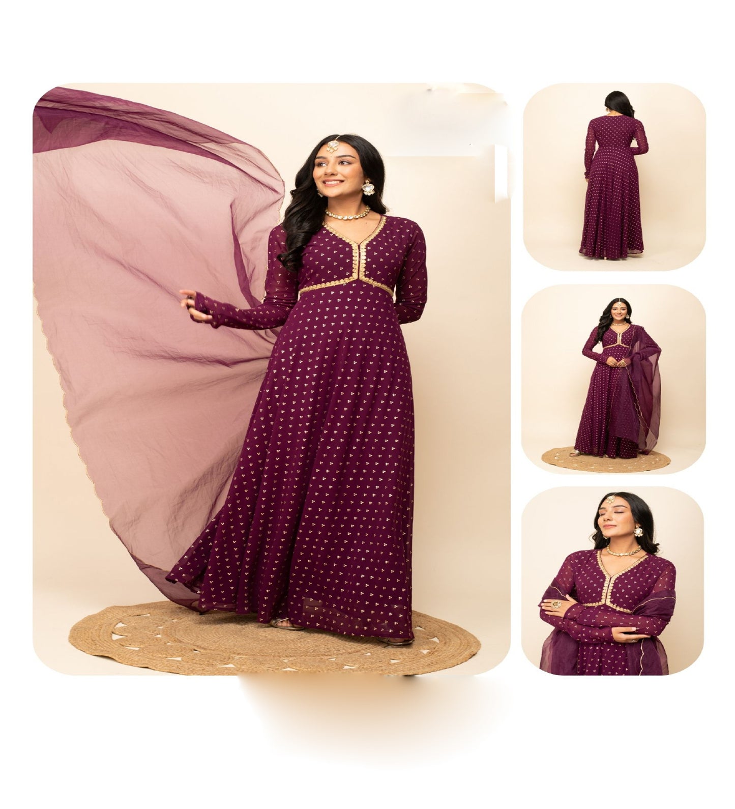 Wine Georgette Party Wear Gown with Dupatta