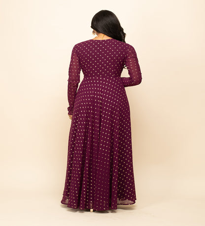 Wine Georgette Party Wear Gown with Dupatta