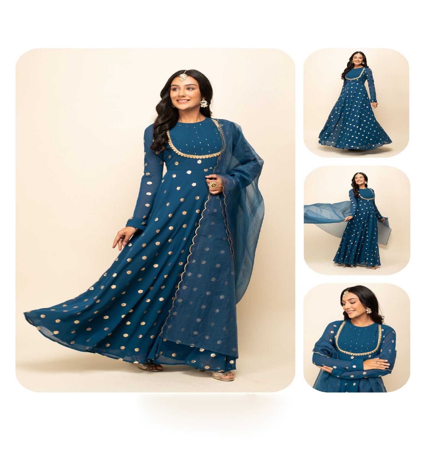 Blue Georgette Party Wear Gown with Dupatta