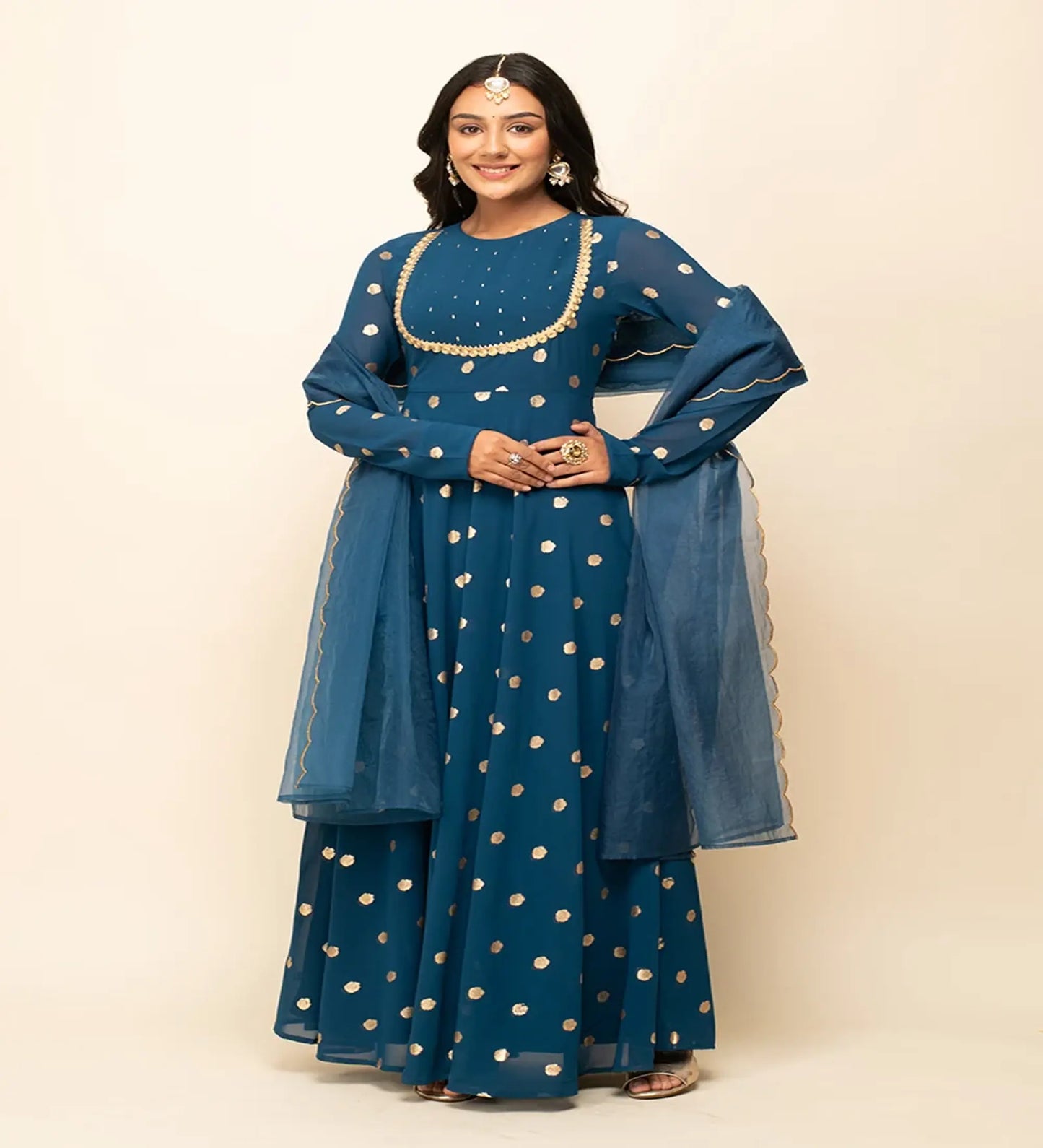 Blue Georgette Party Wear Gown with Dupatta