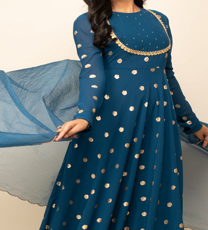 Blue Georgette Party Wear Gown with Dupatta