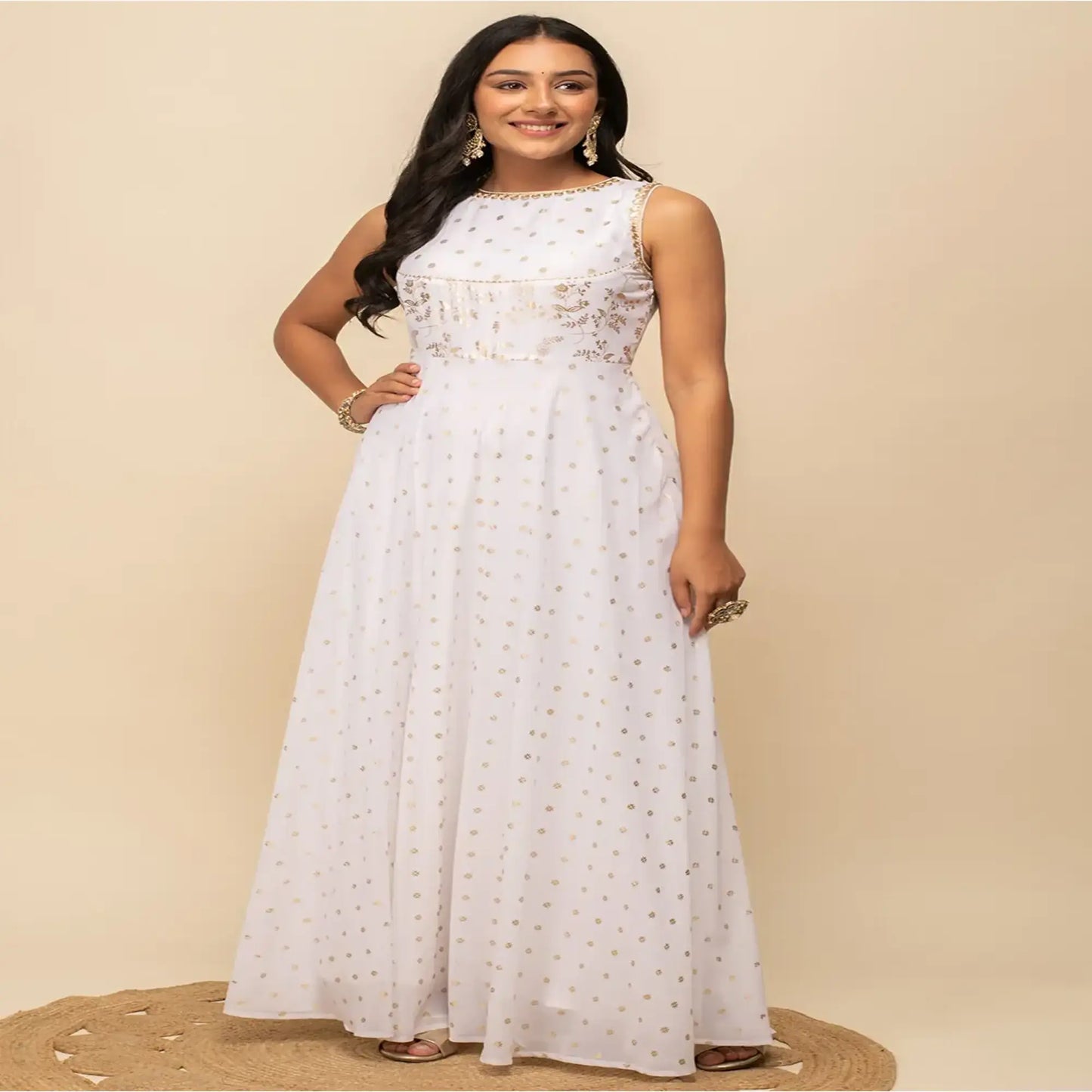 White Georgette Party Wear Gown with Dupatta