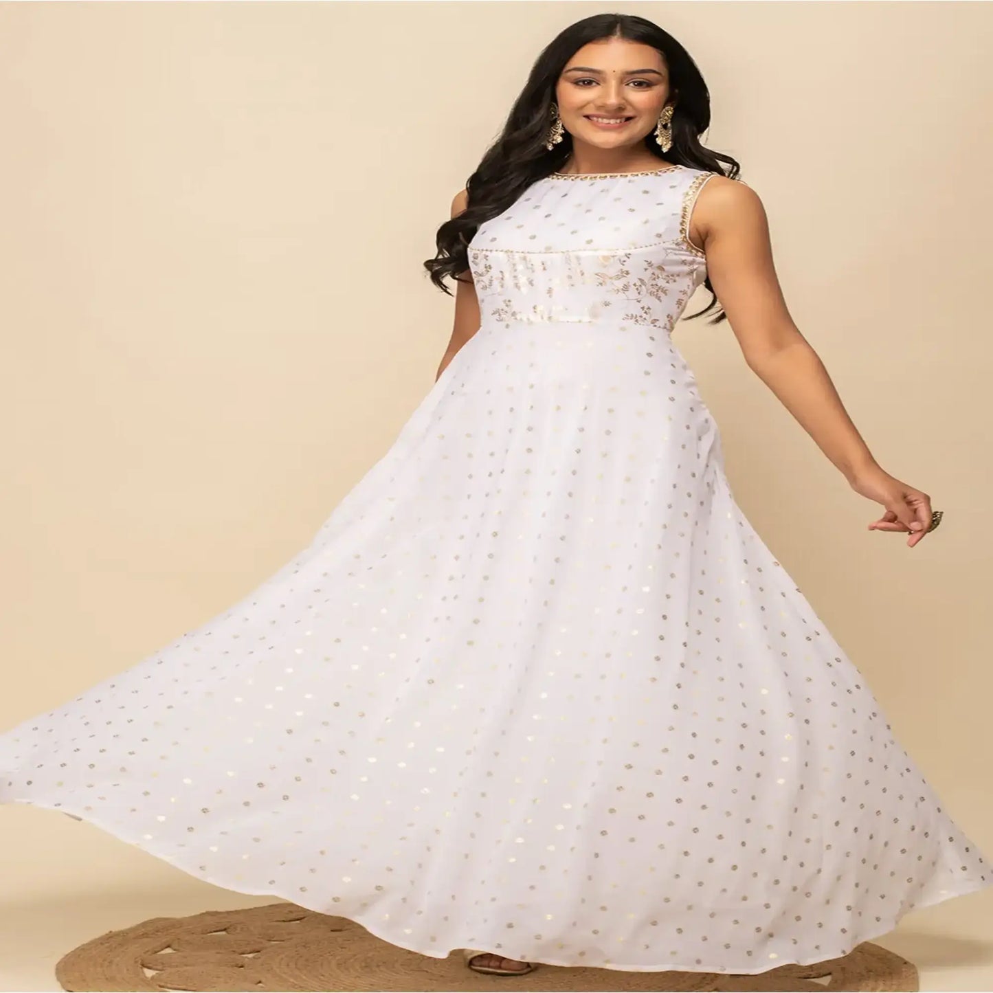 White Georgette Party Wear Gown with Dupatta