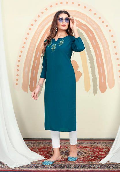 Embroidered Cotton Straight Kurti