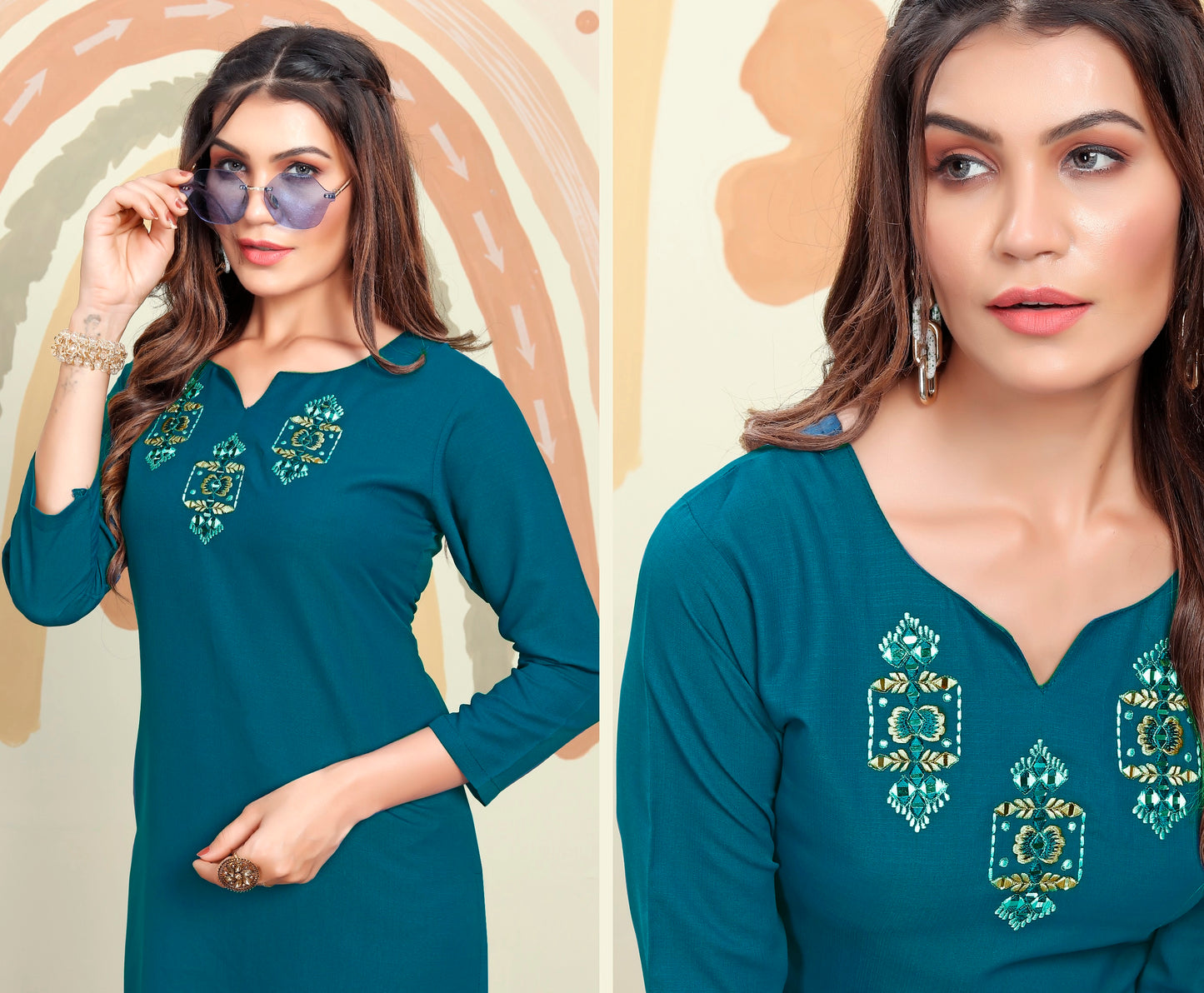 Embroidered Cotton Straight Kurti