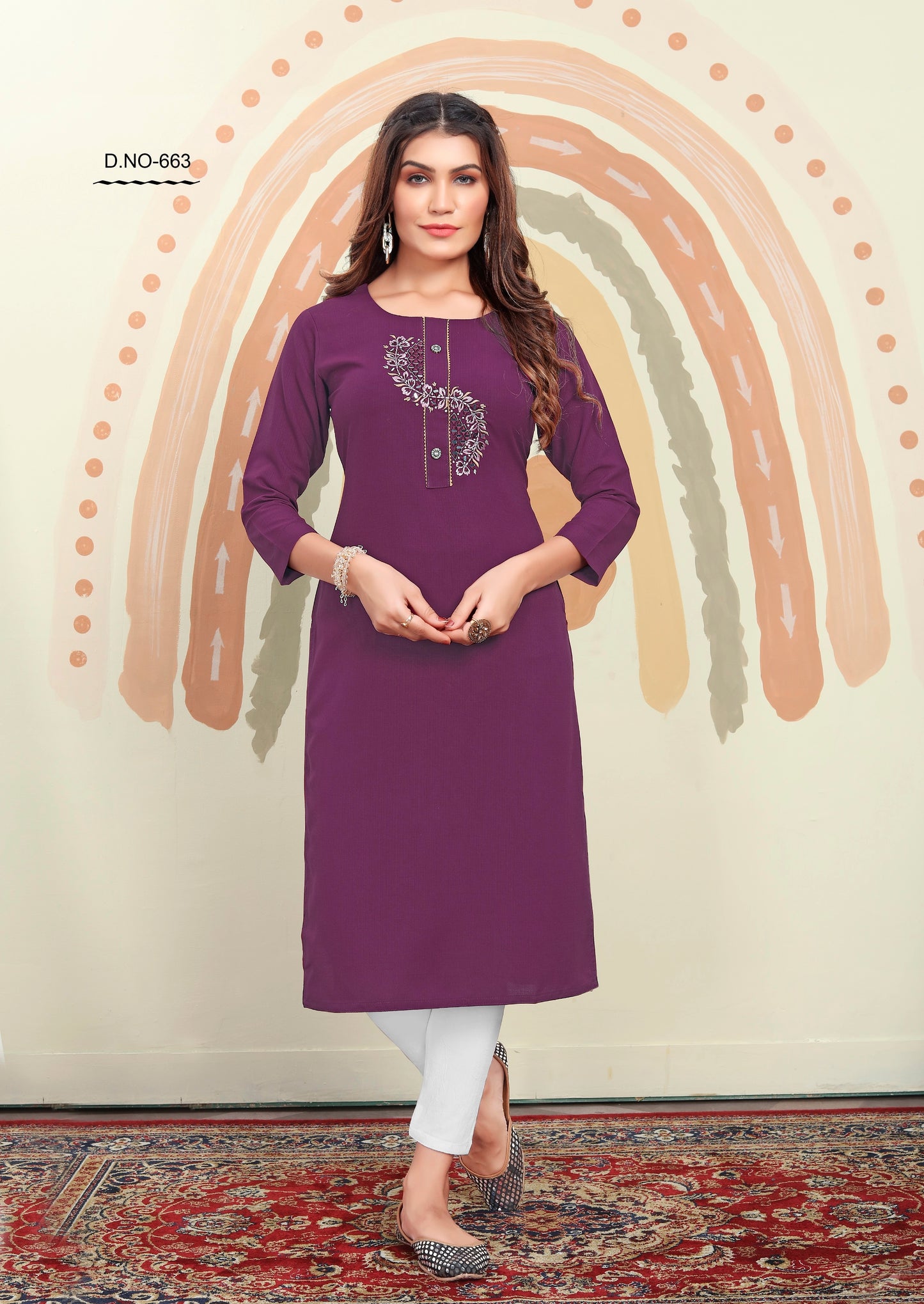 Embroidered Cotton Straight Kurti