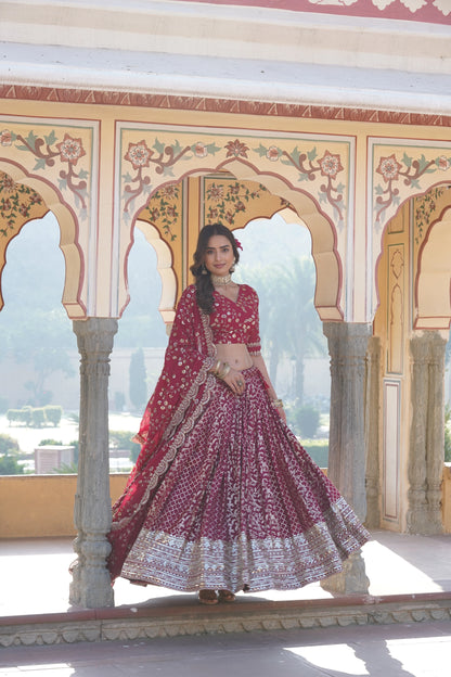 Pure Viscose Jacquard Lehenga Choli with Sequins Work