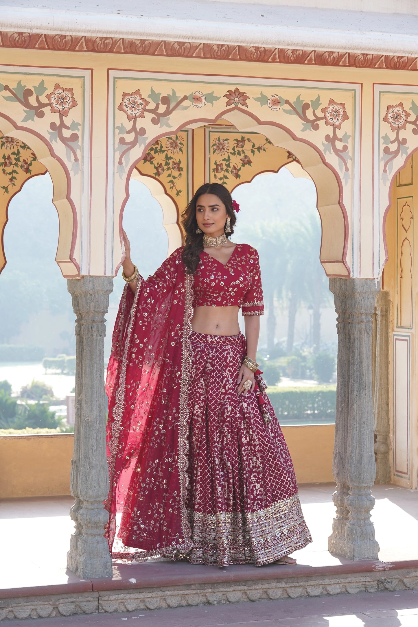 Pure Viscose Jacquard Lehenga Choli with Sequins Work