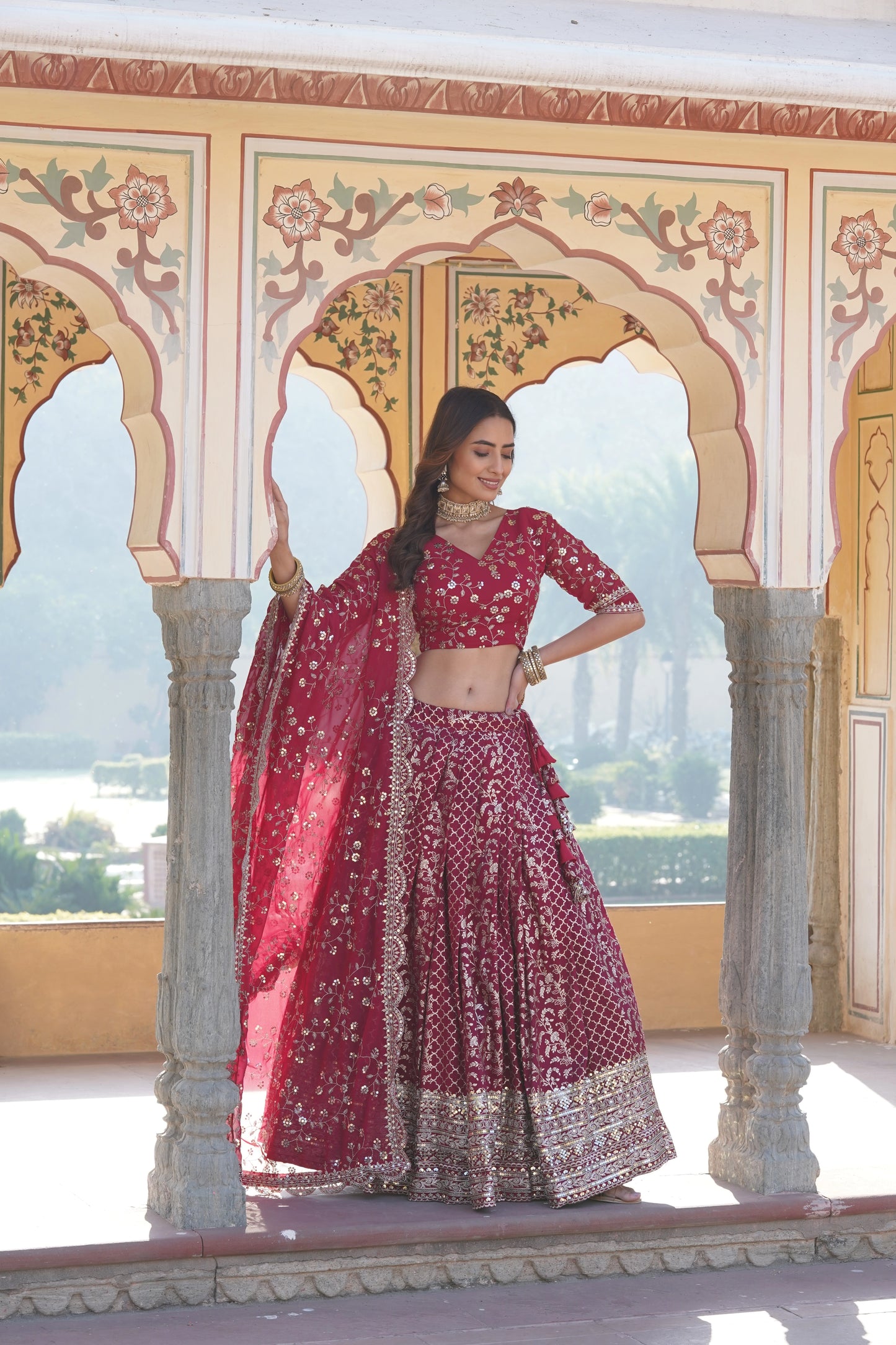 Pure Viscose Jacquard Lehenga Choli with Sequins Work